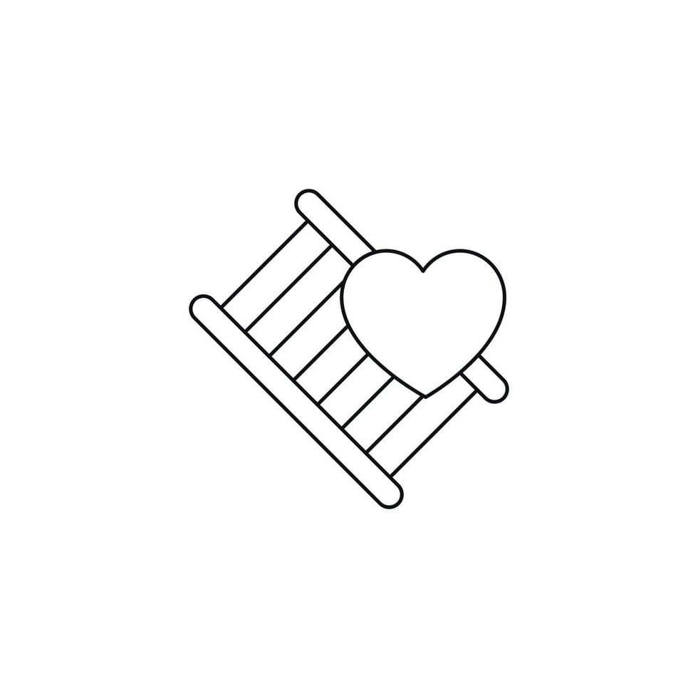 Romance and love concept. Outline sign drawn in flat style. Line icon of heart next to ladder vector