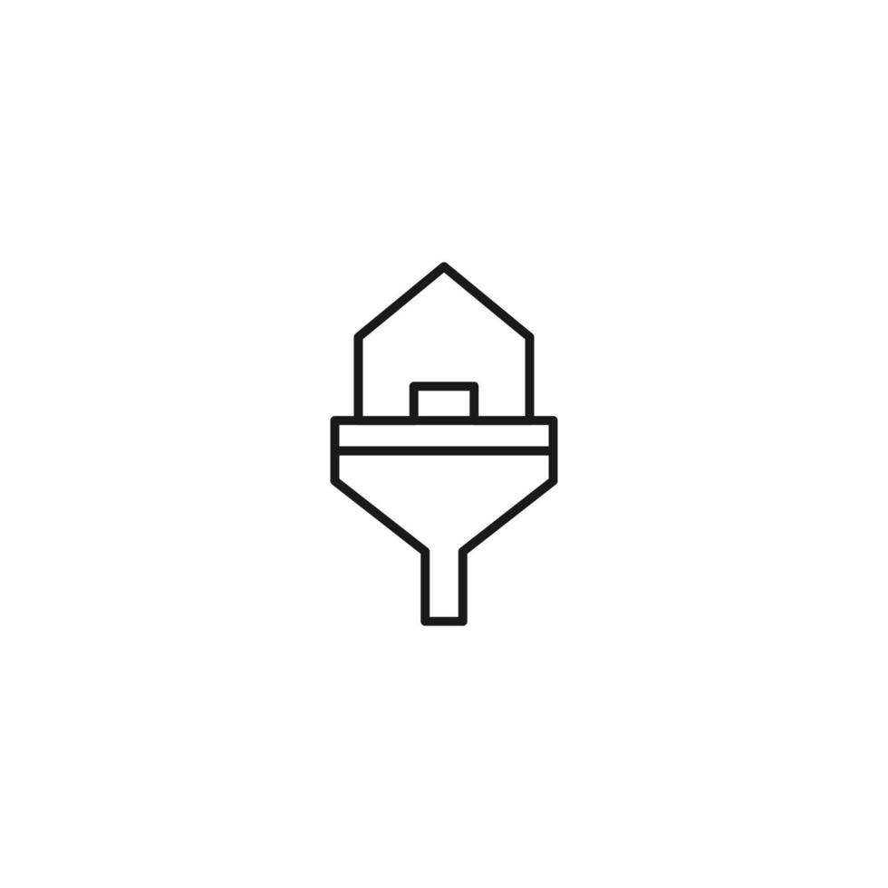 Filtration concept. Vector sign drawn with black lines. Modern symbol in flat style suitable for adverts, books, articles, web sites, apps. Line icon of house inside of funnel or vortex