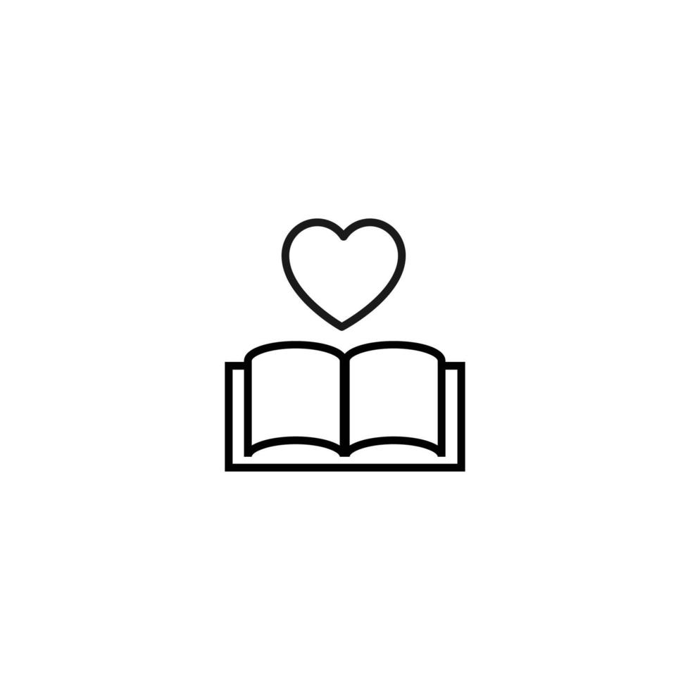 signos de contorno modernos adecuados para páginas de Internet, aplicaciones, tiendas, etc. trazos editables. icono de línea de corazón sobre libro como símbolo de novela romántica o historia de amor vector
