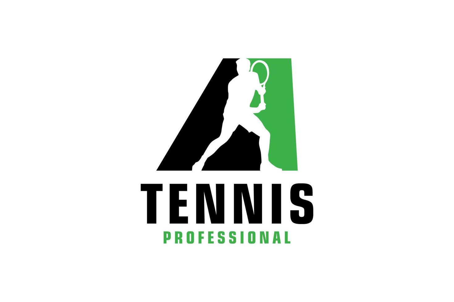 letra a con diseño de logotipo de silueta de jugador de tenis. elementos de plantilla de diseño vectorial para equipo deportivo o identidad corporativa. vector