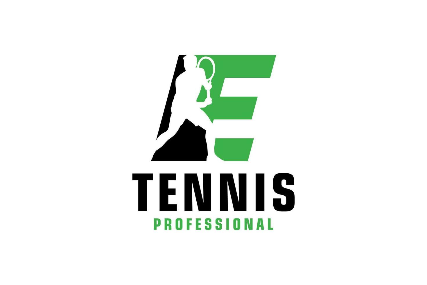 Letter E with Tennis player silhouette Logo Design. Vector Design Template Elements for Sport Team or Corporate Identity.