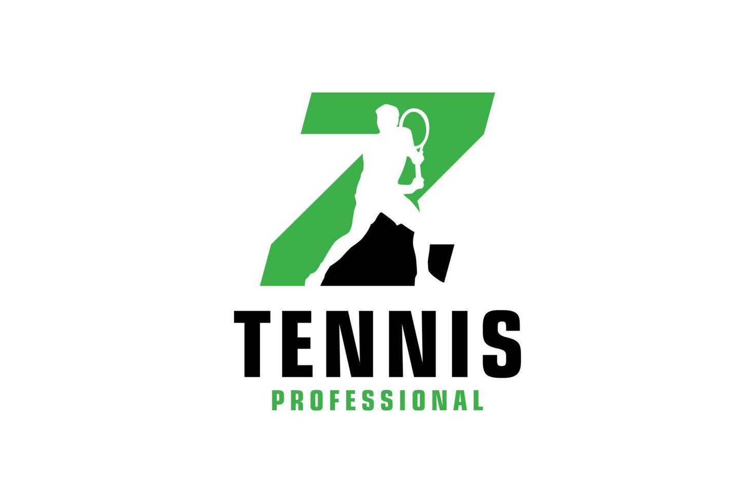 letra z con diseño de logotipo de silueta de jugador de tenis. elementos de plantilla de diseño vectorial para equipo deportivo o identidad corporativa. vector