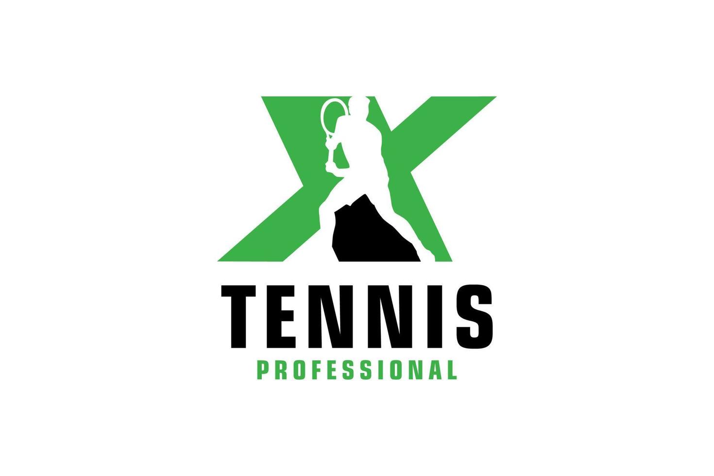 Letter X with Tennis player silhouette Logo Design. Vector Design Template Elements for Sport Team or Corporate Identity.