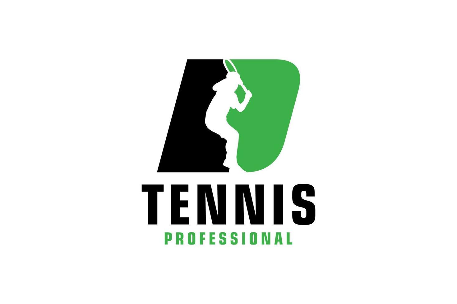 Letter D with Tennis player silhouette Logo Design. Vector Design Template Elements for Sport Team or Corporate Identity.