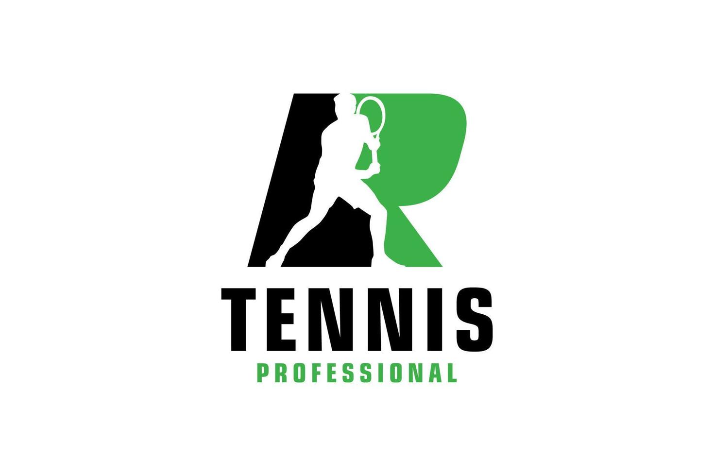 Letter R with Tennis player silhouette Logo Design. Vector Design Template Elements for Sport Team or Corporate Identity.