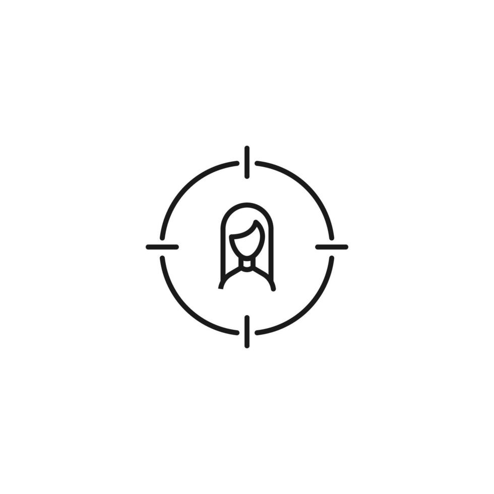 Simple black and white illustration perfect for web sites, advertisement, books, articles, apps. Modern sign and editable stroke. Vector line icon of woman inside target