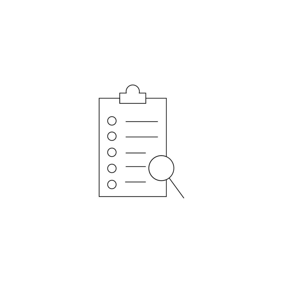 Modern vector sign for sites, apps, advertisement, banners, internet pages. Editable stroke. Line icon of magnifying glass next to clipboard for study, science, research
