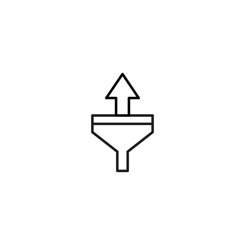 Filtration concept. Vector sign drawn with black lines. Modern symbol in flat style suitable for adverts, books, articles, web sites, apps. Line icon of arrow up inside of funnel or vortex