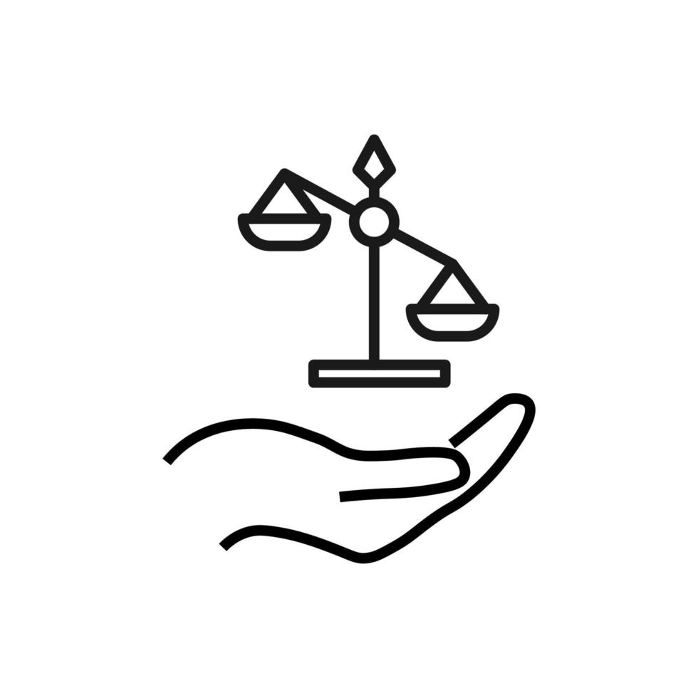 apoyo, presente, signos de caridad. símbolo monocromo para sitios web, tiendas, comercios y otras instalaciones. trazo editable. icono de línea vectorial de escalas sobre la mano extendida vector