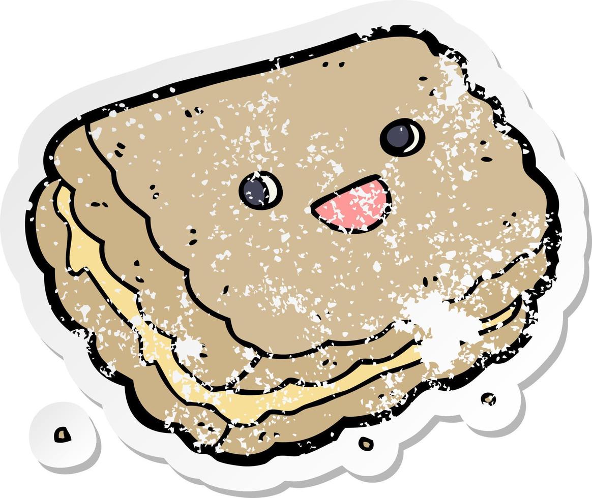 distressed sticker of a cartoon biscuit vector