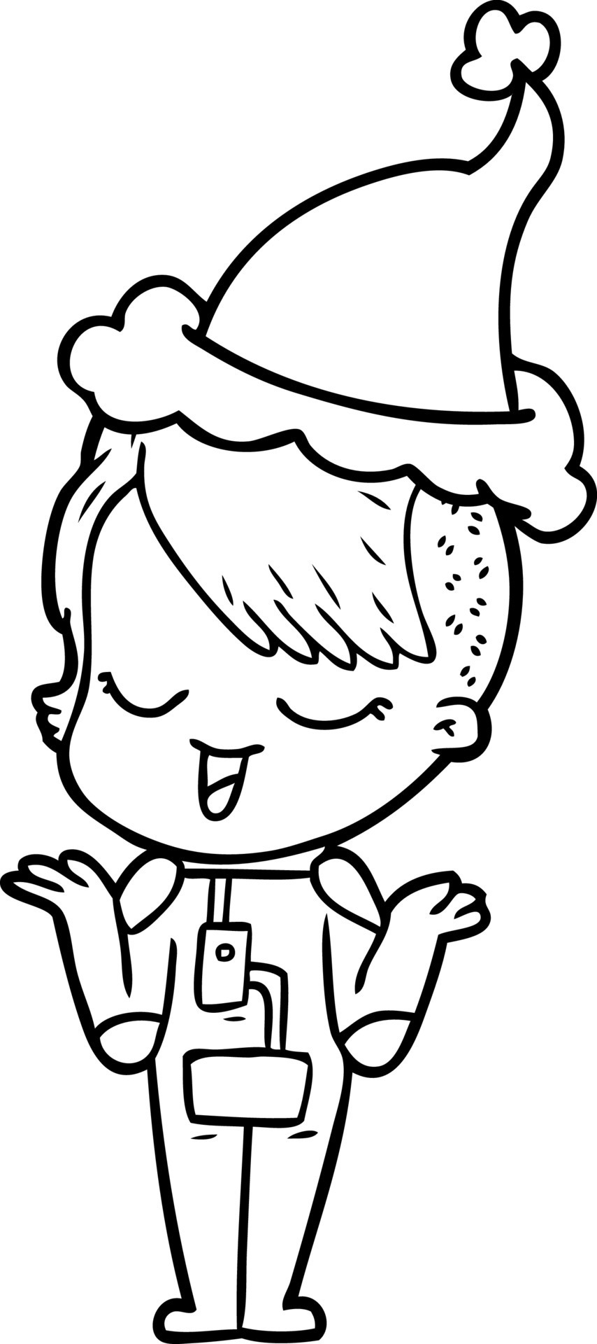 happy line drawing of a girl in space suit wearing santa hat 11596985