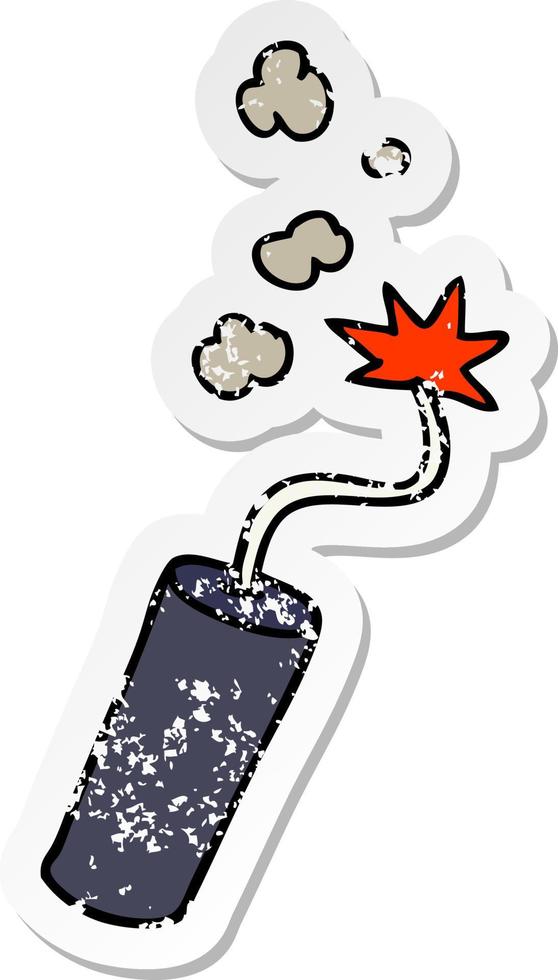 distressed sticker cartoon doodle of a lit dynamite stick vector