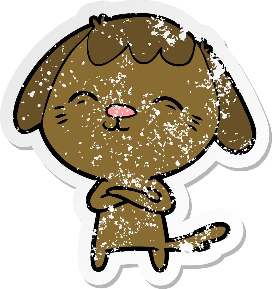 distressed sticker of a happy cartoon dog vector
