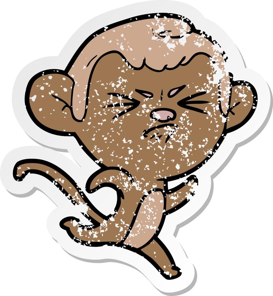 distressed sticker of a cartoon annoyed monkey vector