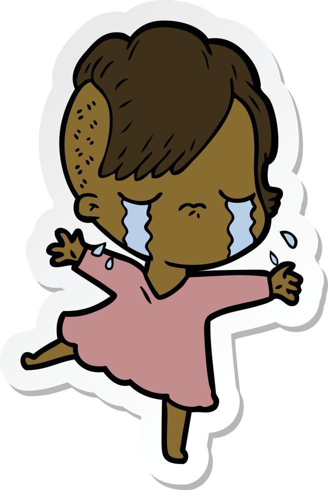sticker of a cartoon crying girl vector