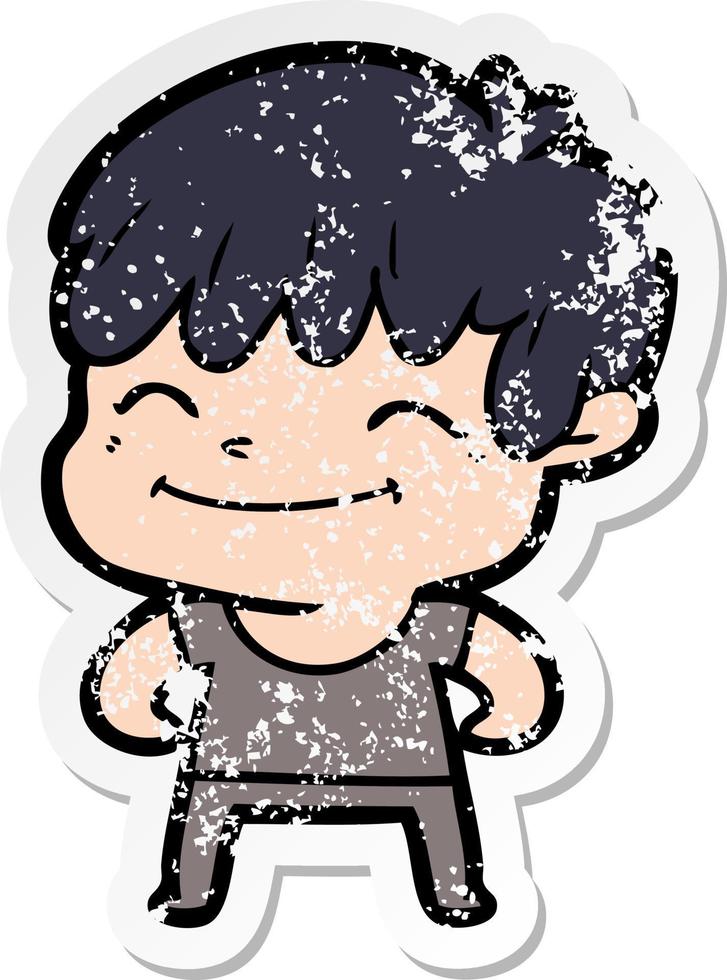 distressed sticker of a cartoon happy boy vector