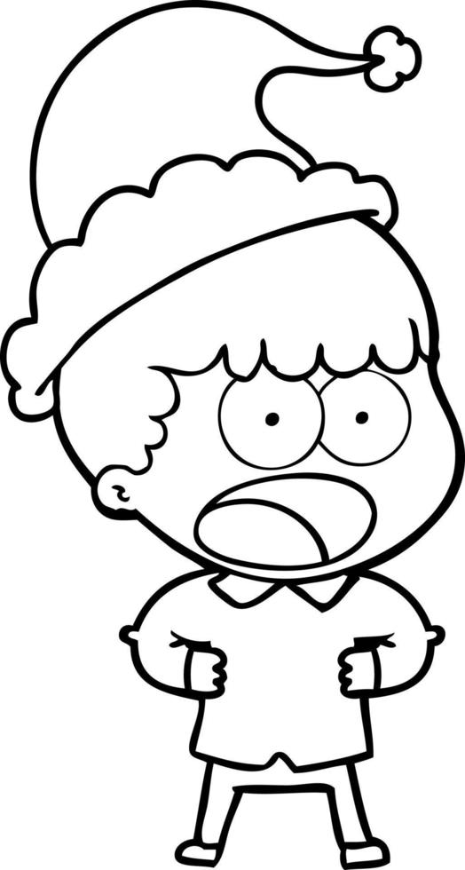 line drawing of a shocked man wearing santa hat vector