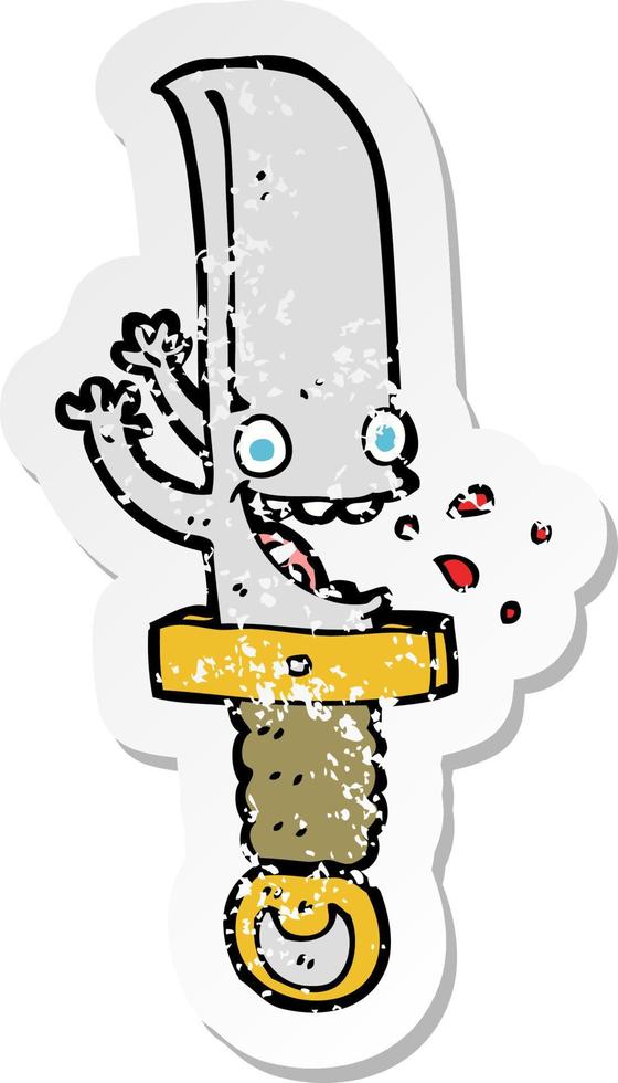retro distressed sticker of a crazy knife cartoon character vector
