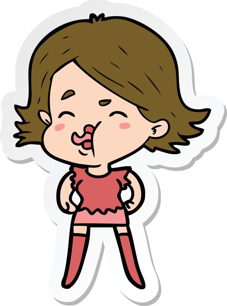 sticker of a cartoon girl pulling face vector