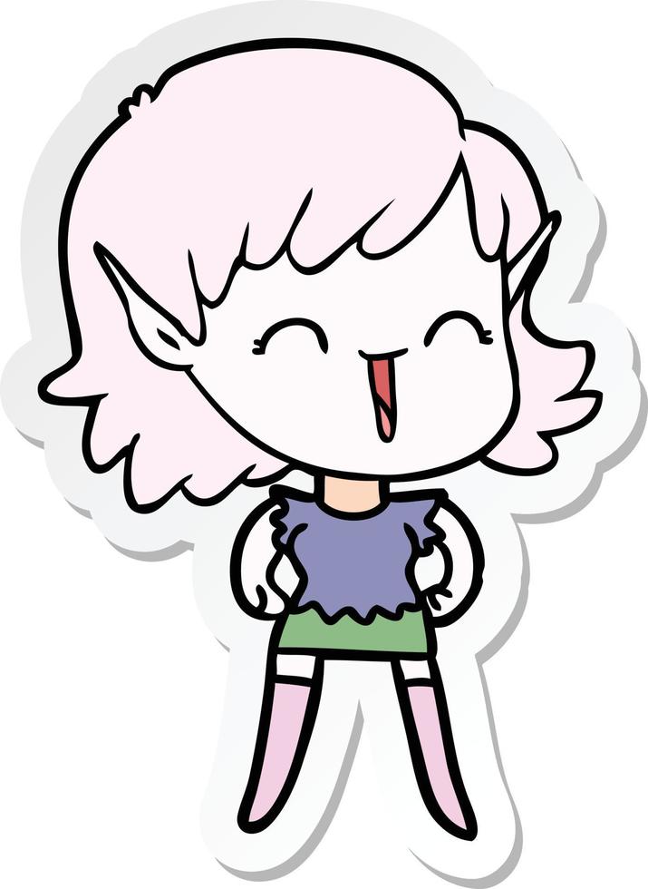 sticker of a cartoon elf girl vector