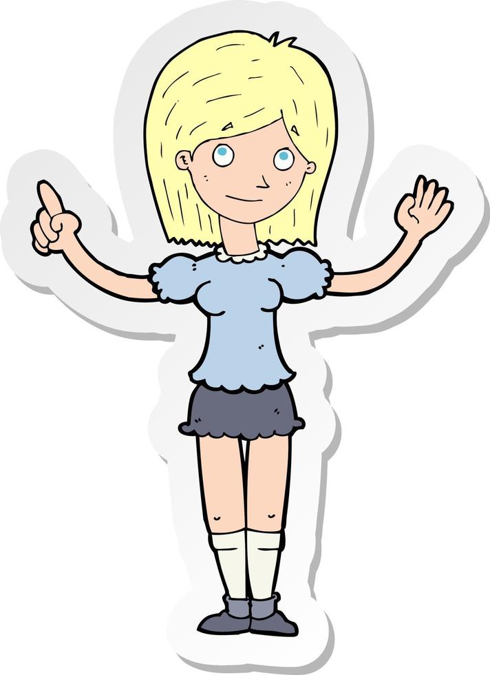 sticker of a cartoon woman explaining idea vector