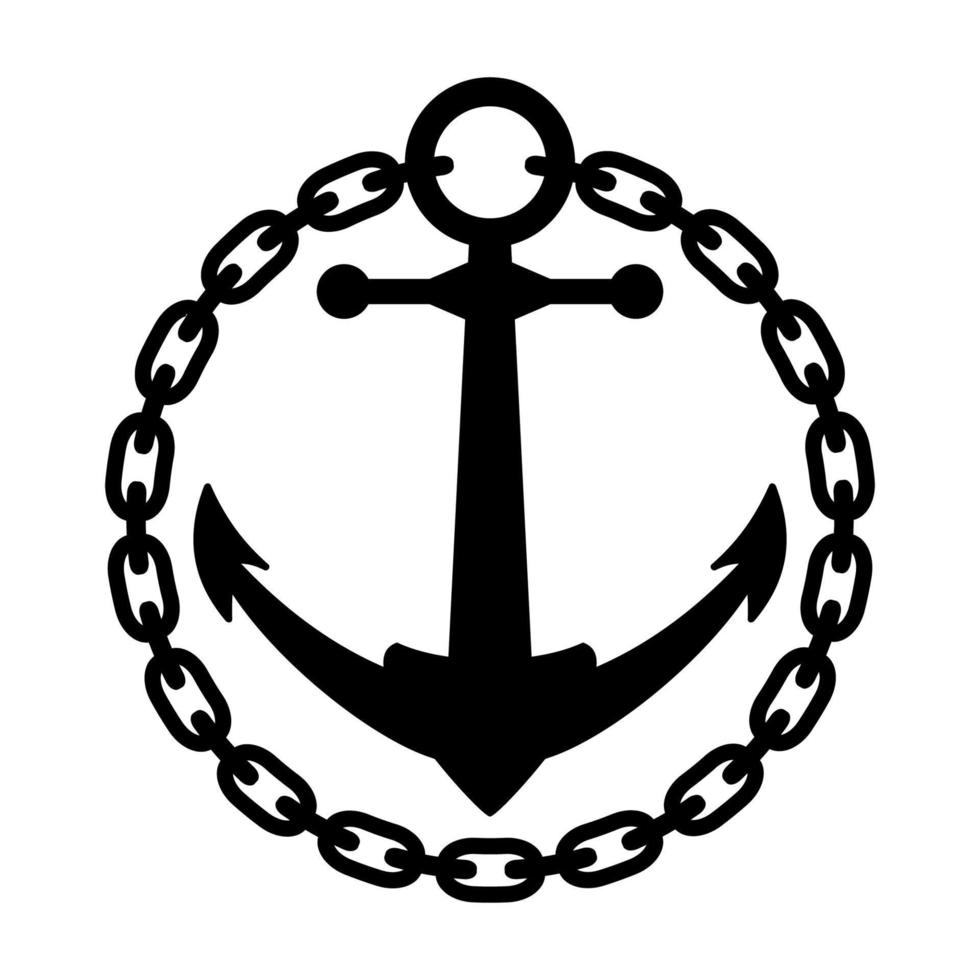 Black silhouette Anchor with chain. vector