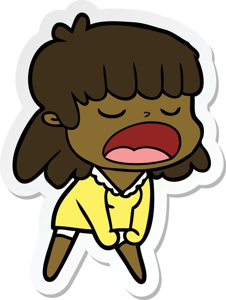 sticker of a cartoon woman talking loudly vector