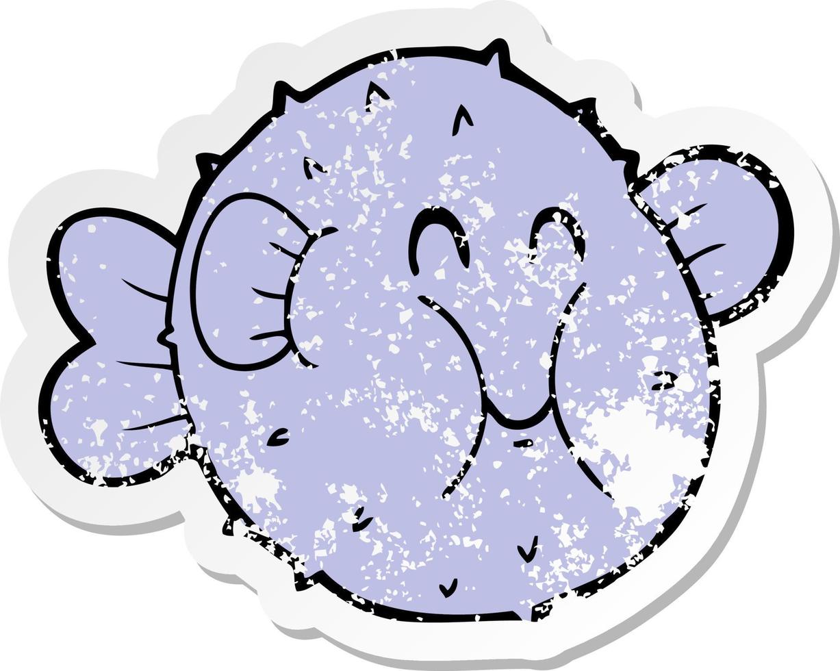 distressed sticker of a cartoon puffer fish vector