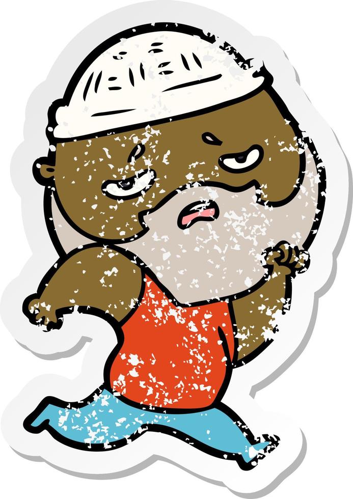 distressed sticker of a cartoon worried man with beard vector