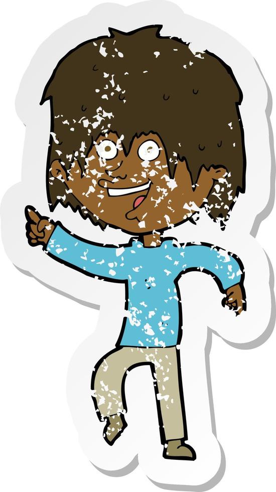 retro distressed sticker of a cartoon happy boy vector