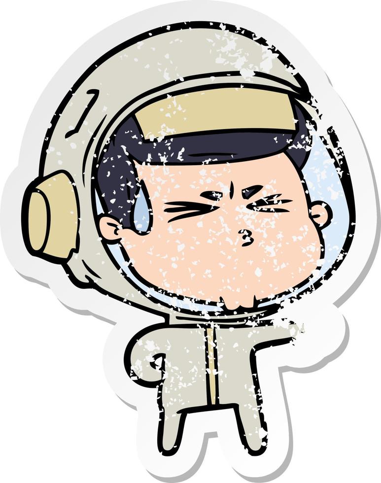 distressed sticker of a cartoon stressed astronaut vector
