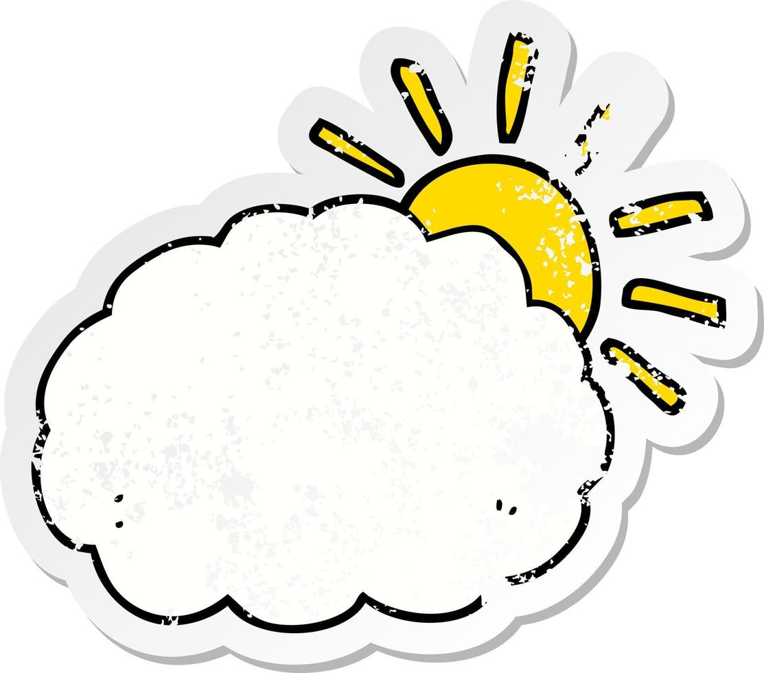 pegatina angustiada de un símbolo de sol y nube de dibujos animados vector