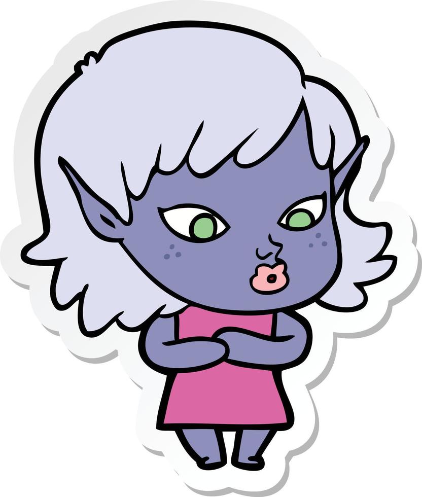 sticker of a pretty cartoon elf girl vector