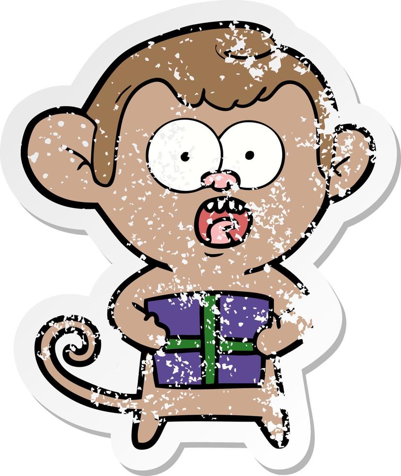 pegatina angustiada de un mono sorprendido de dibujos animados vector
