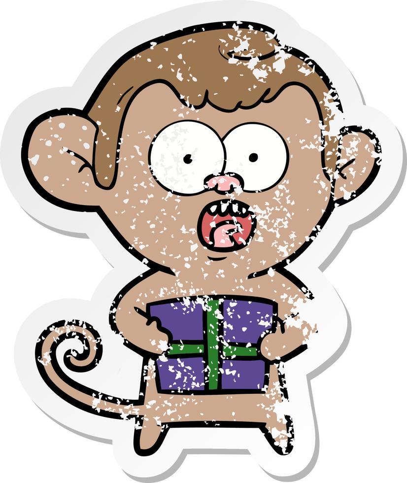 distressed sticker of a cartoon shocked monkey vector