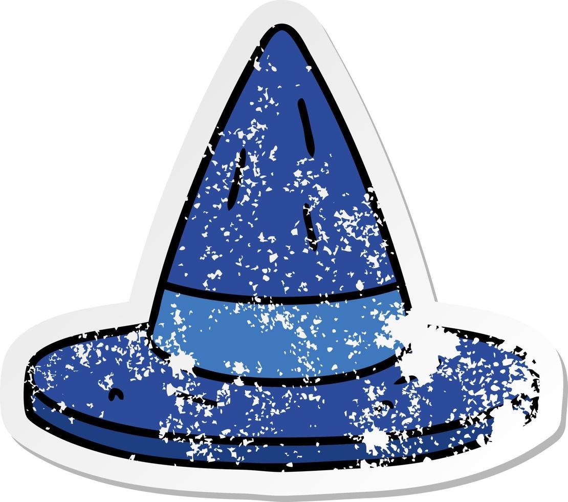 distressed sticker cartoon doodle of a witches hat vector