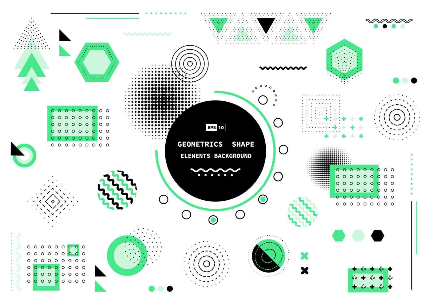 Abstract green and black geometric modern shape elements cover background. Pattern design of geometrical background. Vector