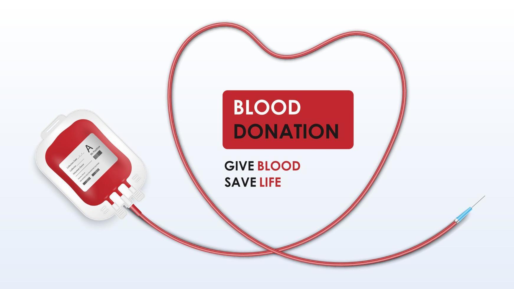 Blood donation concept, Blood bag and heart on white background,  vector illustration