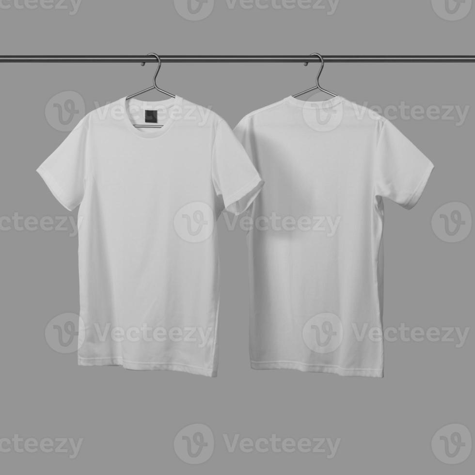 Front side and back side T-Shirt mockup template with clothes hanger photo