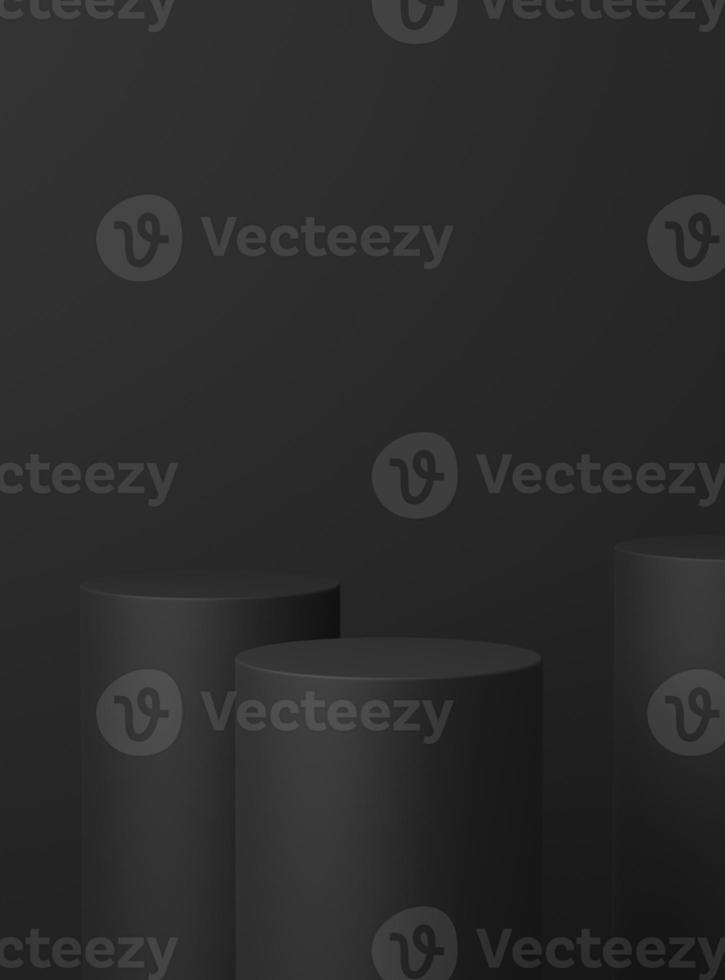Cosmetic round podium or pedestal with on black background, Abstract product display podium, 3d rendering studio with geometric shapes, Cosmetic product minimal scene with platform photo