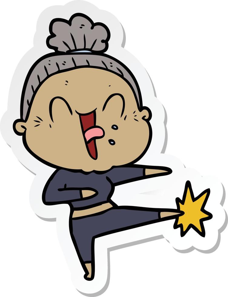 sticker of a cartoon happy old woman vector