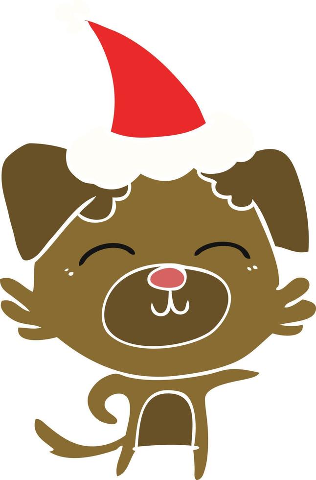 flat color illustration of a dog pointing wearing santa hat vector