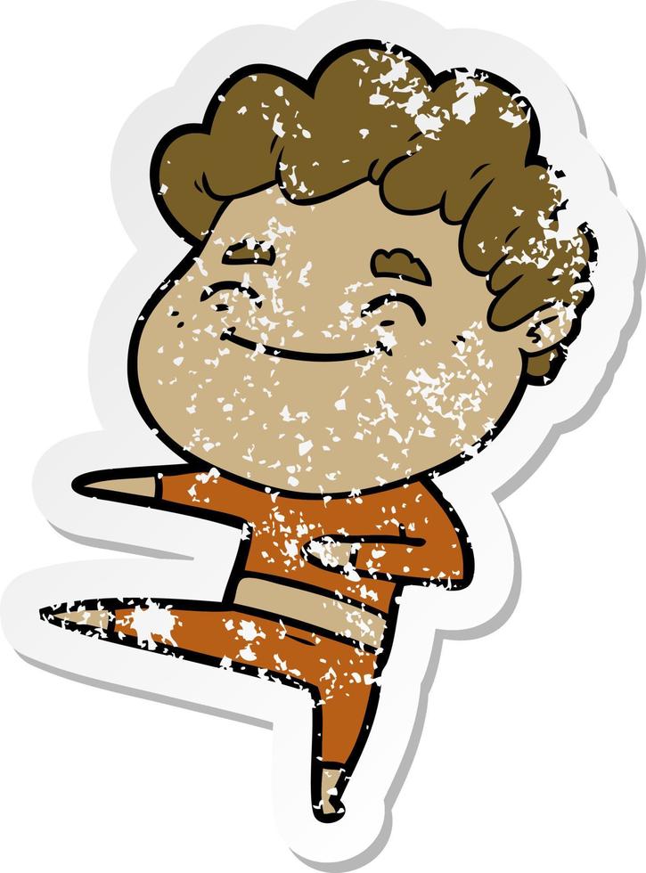 distressed sticker of a cartoon friendly man vector