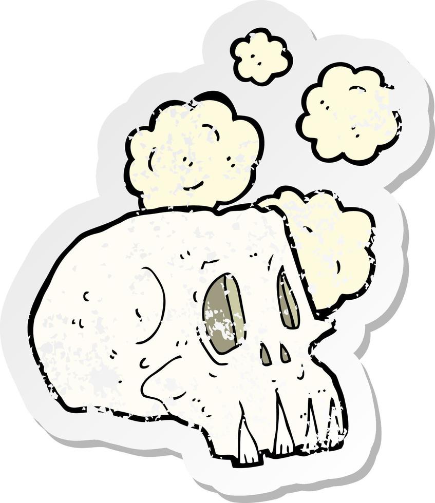 retro distressed sticker of a cartoon dusty old skull vector