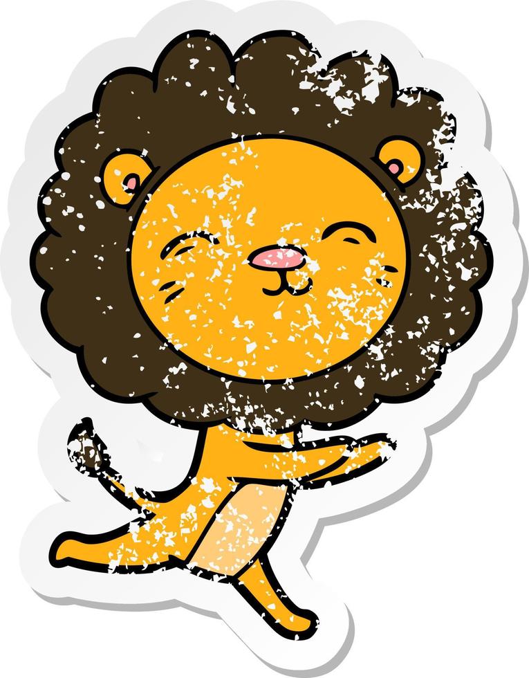 distressed sticker of a cartoon running lion vector