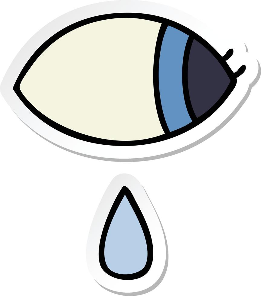 sticker of a cute cartoon crying eye looking to one side vector