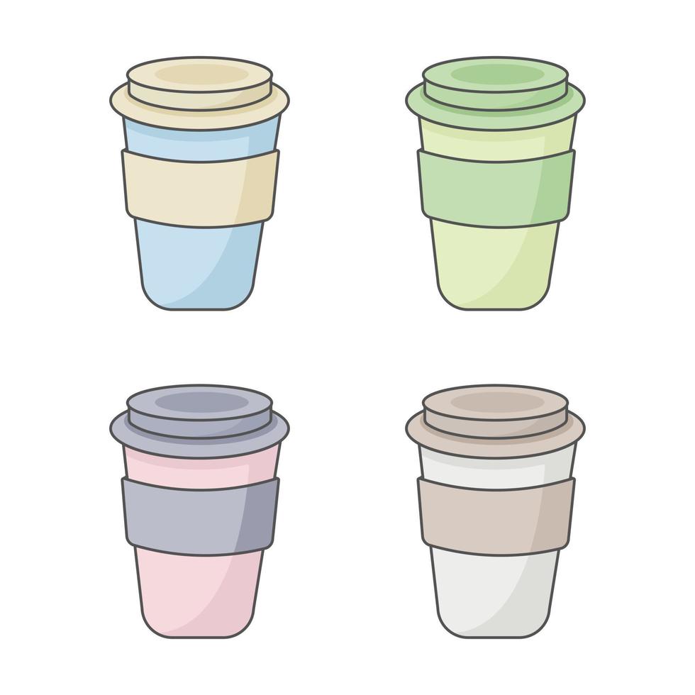 Delicious coffeee paper cup icon set vector