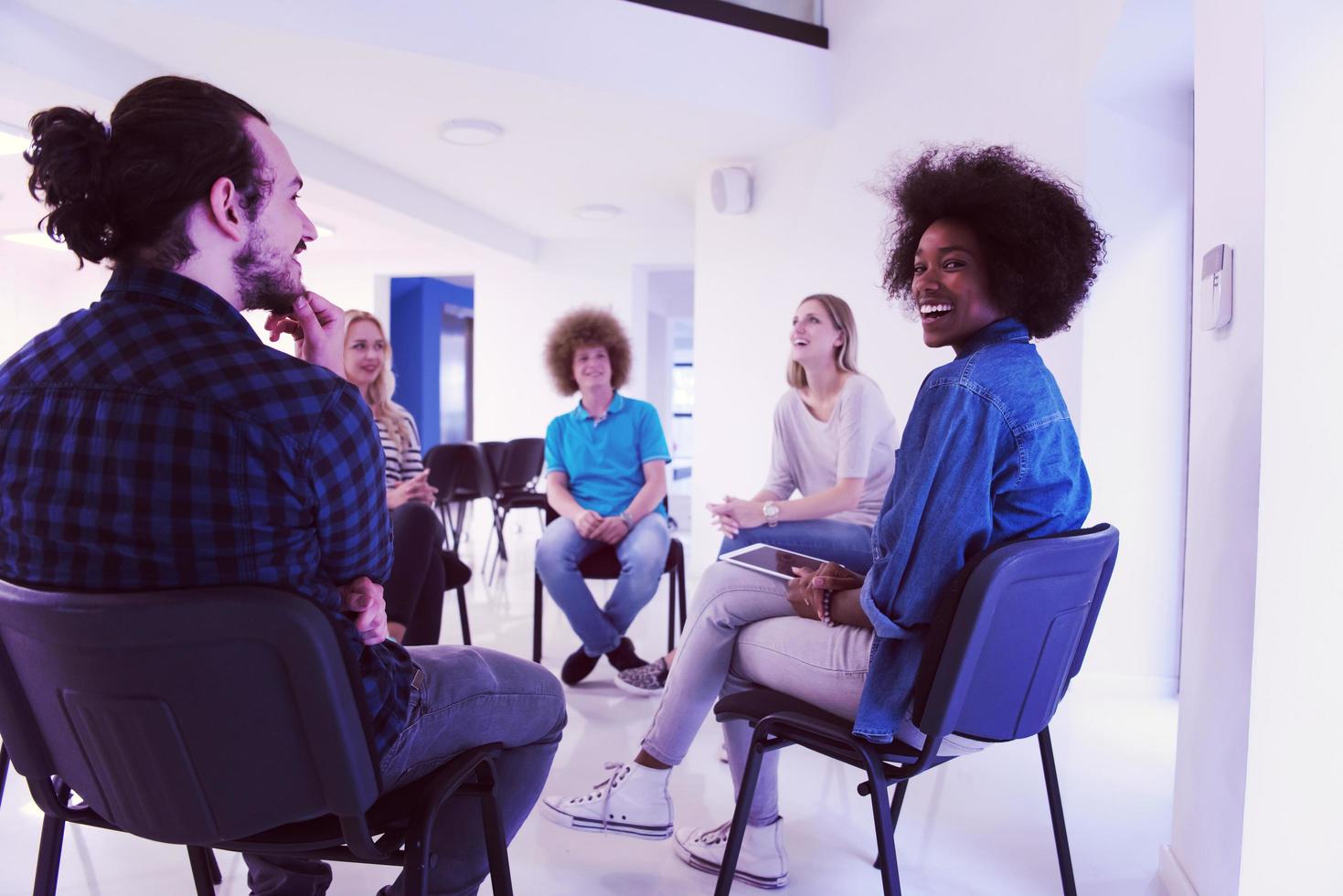 Multiethnic startup business team on meeting photo