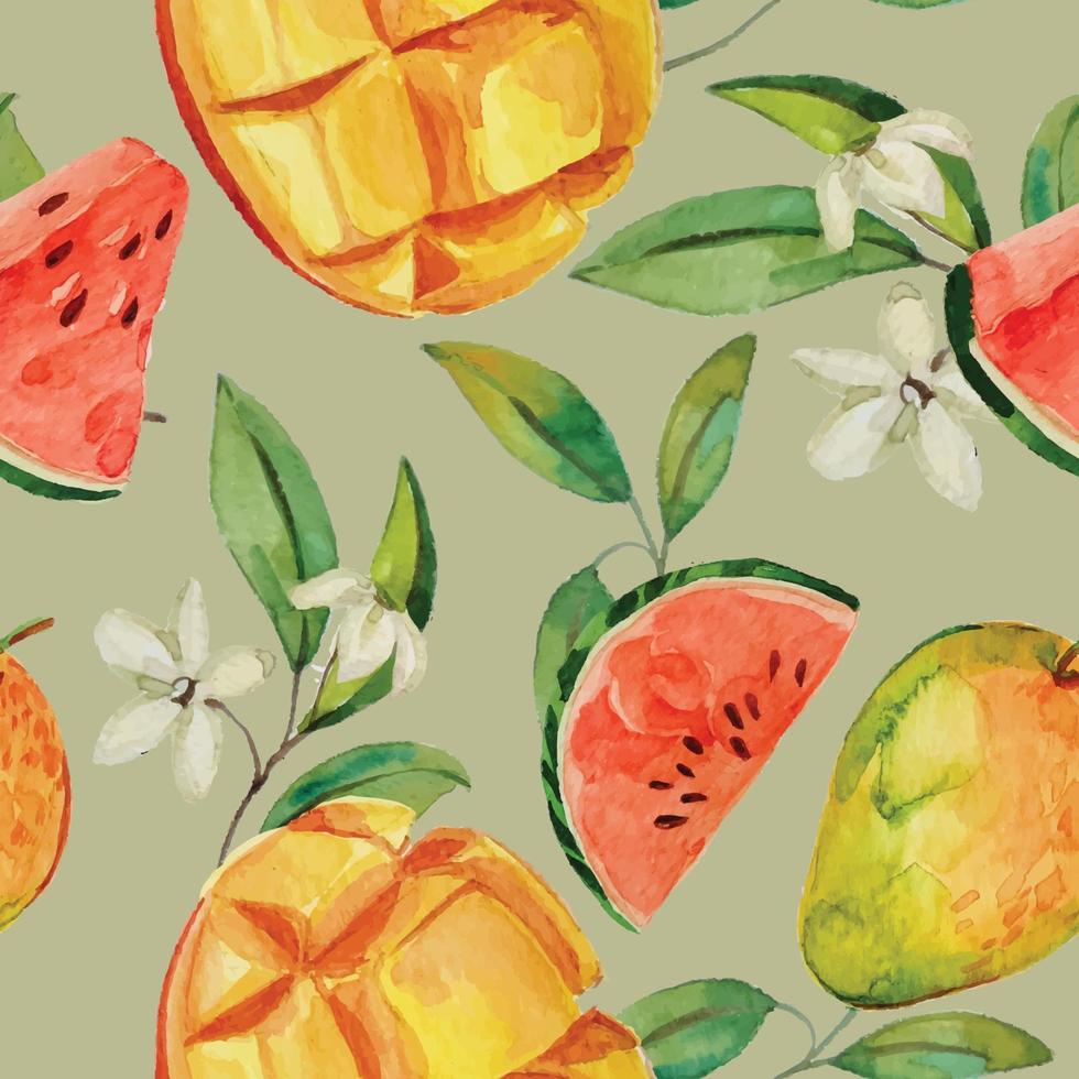 watercolor tropical fruit pattern vector