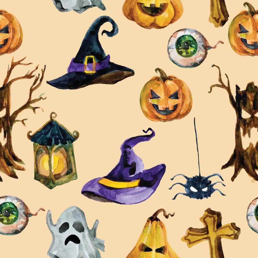 seamless pattern halloween watercolor hand draw vector